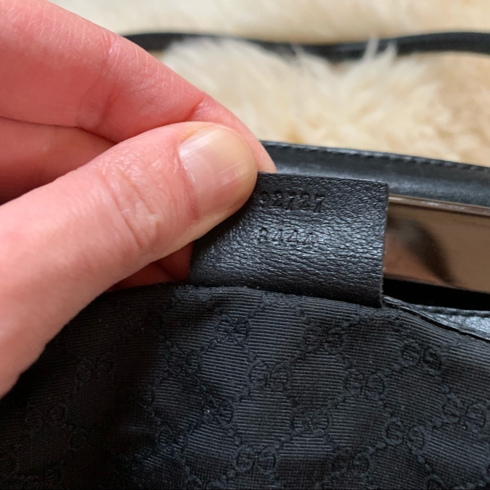 Gucci Canvas Bee Embroidered Purse Tote Shoulder Bag Black Leather Trim - Picture 7 of 9